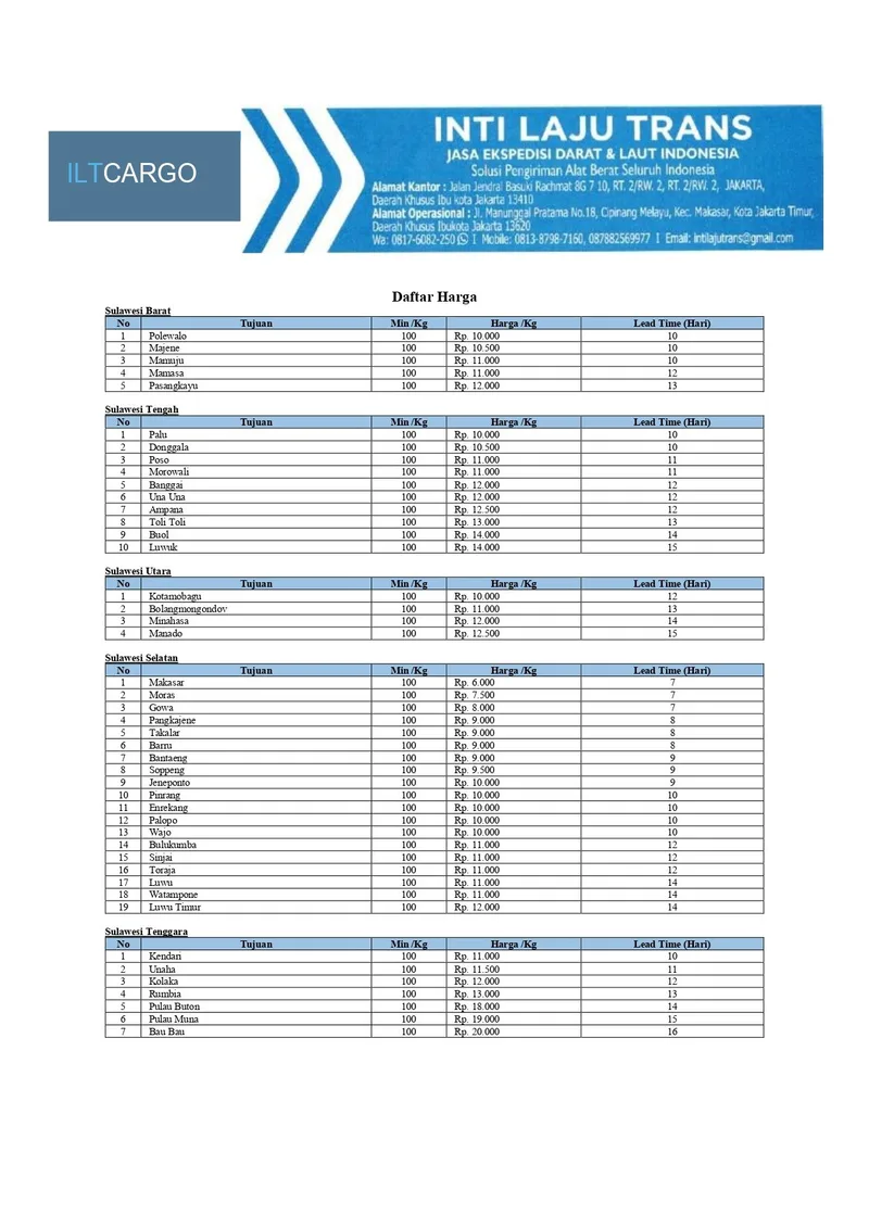 Daftar harga ILT Cargo halaman 5