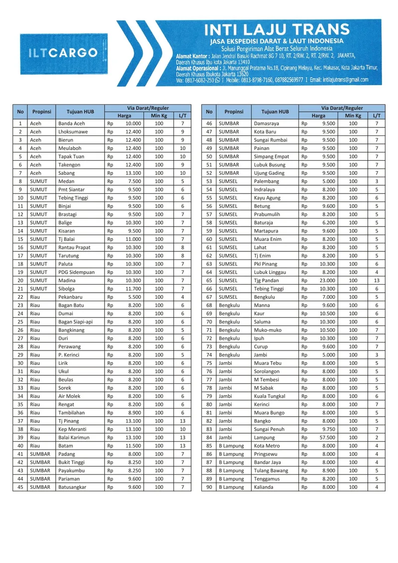 Daftar harga ILT Cargo halaman 6