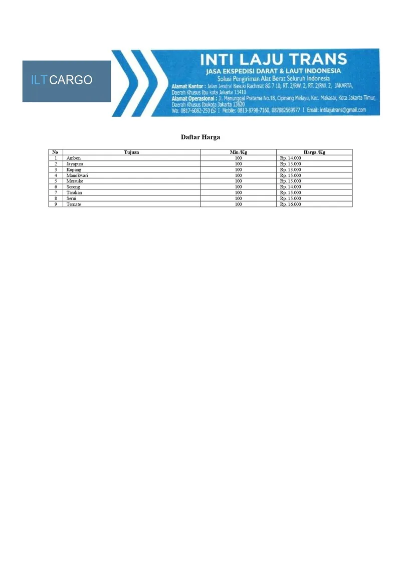 Daftar harga ILT Cargo halaman 4